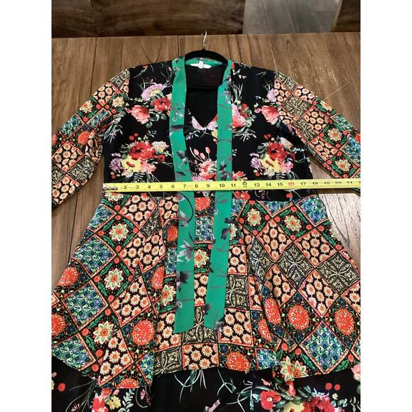 BUFFALO David Bitton tamed Floral Dress Flutter Long Sleeve Neck Tie Mini Dress - Picture 8 of 11